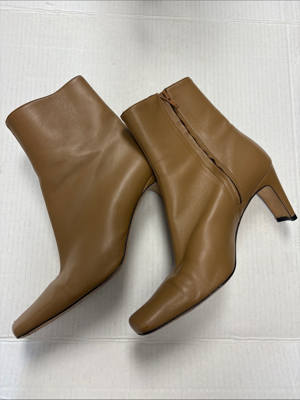 STAUD square toe  Tan Leather Ankle Boots